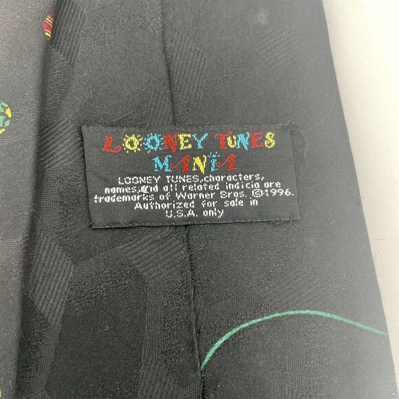 Looney Tunes Mania Tie Tazmanian Devil & Daffy Duck Black Christmas Tie 1995 Fun - Picture 7 of 9